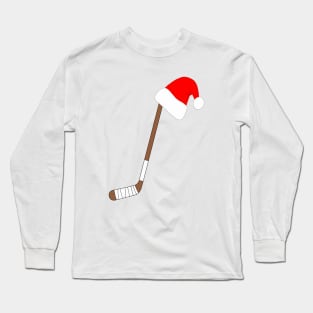 Hockey Player, Hockey Stick Santa Hat Long Sleeve T-Shirt